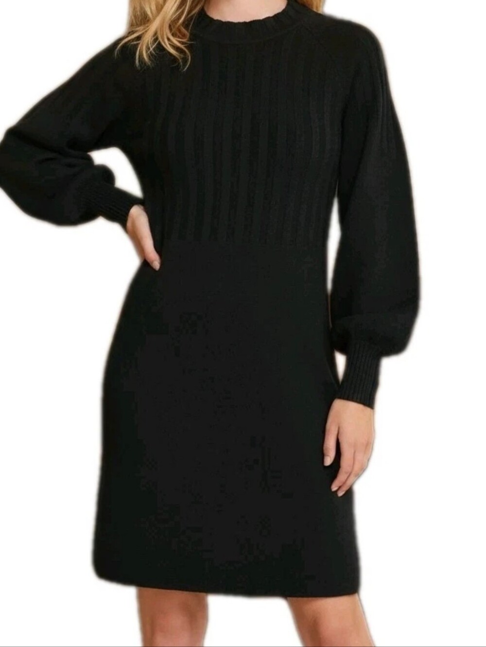Calvin Klein Black Ribbed Long-Sleeve Sweater Dress